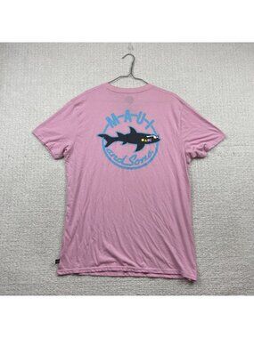 Maui and Sons Graphic Tee Classic Shark Logo T-Shirt Candy Pink Men Sz L Read